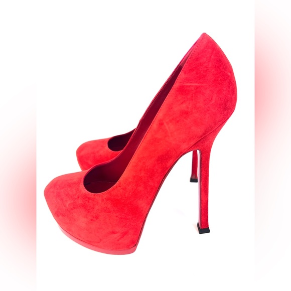 Saint Laurent Red Suede Tribute Two Platform Pumps - Picture 4 of 8